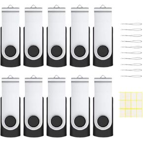 10 Pack 16GB USB Flash Drive USB 2.0 Thumb Drives Swivel Jump Drive Data Storage with Lanyard/Label (Black)