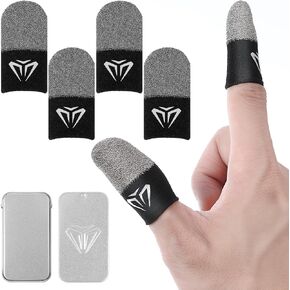 Sibba 4pcs Finger Sleeves Mobile Gaming Gloves, Silver Fiber Game Controller Thumb Sleeve, Ultra Thin Seamless Touchscreen Thumb Sleeves Anti Sweat Finger Cover Breathable Sensitive fit Tablet Devices
