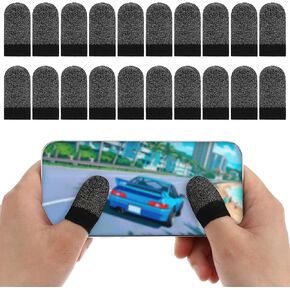 20pcs Gaming Finger Gloves Sleeves, Silver Fibers Breathable Sweatproof Thin Thumb Protector Game Assist Stabilizer Smooth Operation Accessories, Compatible with All Touchscreen Devices