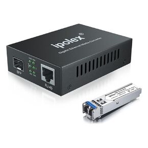 Gigabit Single-Mode LC Fiber to Ethernet Media Converter with A SFP LX Module, 1.25G SFP Fiber to Copper RJ45 Media Converter, 1000Base-LX to 10/100/1000Base-TX, 1310nm, SMF, Transmission up to 20-KM