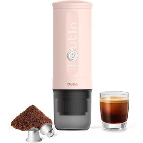 OutIn Nano Portable Electric Espresso Machine, Travel Coffee Maker for Camping, Car Coffee Maker Self-Heating with USB-C, With Ground Coffee & NS Capsule for RV, Hiking, Office