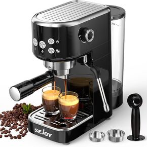Sejoy Espresso Machine 1350W, 19 Bar Espresso Maker with Milk Frother, Compact Cappuccino & Latte Machine with 44oz Detachable Water Tank