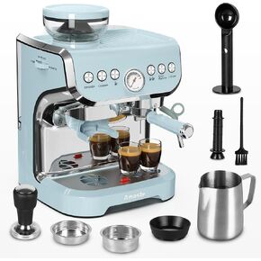 Amaste Espresso Machine with Grinder, 15 Bar Espresso Machine with Steam Wand for Latte and Cappuccino, 68Oz Water Tank, Pre-Infuse Brewing, Espresso Coffee Maker for Home Use, Barista Kit, Blue