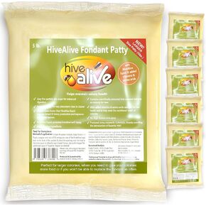 HIVE ALIVE Fondant Bee Food Supplement - with Vitamins & Amino Acids - Feed Enhancer Improves Colony Health, Population & Honey Production - Ideal Winter, Spring Feed to Lower Mortality - 5lb, 6Pack