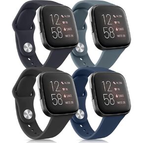 4 Pack Silicone Bands Compatible with Fitbit Versa 2 / Versa/Versa Lite/Versa SE, Classic Soft Straps Replacement Sport Wristbands for Women Men