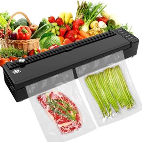 Etunia Cordless Rechargeable Vacuum Sealer Machine for Dry/Moist Food Storage to Extend Fresh, With Manual Vacuum, 1 Air Hose for Food Containers, Bag Cutter and 10 Vacuum Sealer Bags (Black)