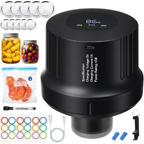 Electric Mason Jar Vacuum Sealer Kit - Auto Stop with 3 Modes for Wide/Regular Mouth Jars, Portable with Magnetic Pen/10 Lids/18 Labels & 3 Bags