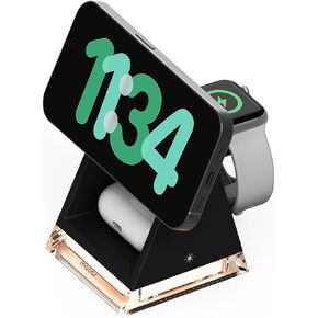 mooas Crystal Lamp 3 in 1 Mag-safe Wireless Charging Stand (White), 2 Color Nightlight, 3 in 1 wireless charger, Compatible with iPhone 12/13/14/15, Galaxy S21, S22, S23, S24, Apple watch Galaxy watch