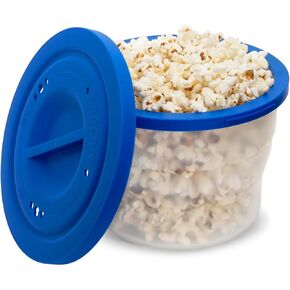 Silicone Microwave Popcorn Popper – Collapsible Popcorn Maker for Microwave, BPA-Free Silicone Popcorn Bowl with Lid, Reusable Popcorn Containers, Dishwasher Safe, 3.2 Qt (Blue)