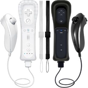 HZIME (2 Packs Replacement Remote Controller and Nunchuck Compatible For Wii and Wii U Console, with Silicone Case and Wrist Strap (Blue and Red)