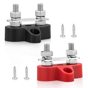 RED WOLF 12V 100A Power Distribution Block 1/4" Dual Stud Busbar M6 Terminal Bus Bar 12 Volt DC Battery Junction Post for Auto Boat Marine Solar System Positive and Negative (2PC)