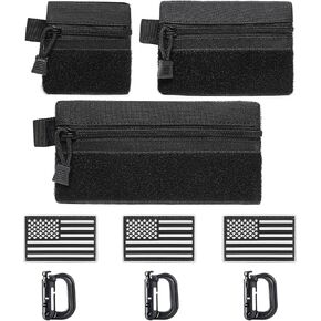 3 Pieces Tactical Tool Zipper Pouch with US Patches & D-Ring Clips - Expansion Pouch,Bag Insert EDC Organizer,Utility Storage Pocket Accessories with Hook Fasteners for Vest Backpack Bag Hook and Loop