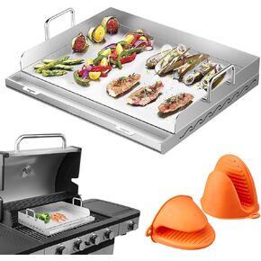 Griddle for Gas Grill- Stainless Steel Griddle, Flat Top Grill with Removable Grease Tray, Stove Top Griddle Pan for Charcoal Grill, Griddle Cooking Plate for Outdoor Grilling (23" x 16" x 2.2")