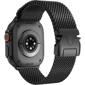 Xingyas متوافق مع Apple Watch Band for Men ، حلقة Milanese Mesh for Apple Watch Ultra 2/Ultra 49mm ، سلسلة 10 46 مم ، 9/8/7 45 مم ، SE2/SE/6/5/4 44 مم ، 3/2/1 42 ​​مم المظلة المظلة -صيب الإبزيم (Titanium 49mm)