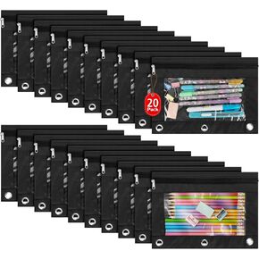 IKAYAS 30 Pack Black Pencil Pouch for 3 Ring Binder Colorful Pencil Pouch with Zipper Bulk, 3 Ring Binder Pencil Pouches Pencil Case Pencil Bags for Classroom Storing School Teacher Supplies