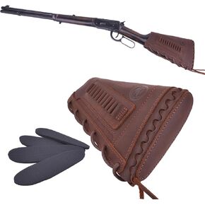 Leather Rifle Buttstock Shell Cartridge Holder Gun Butt Pad for 30-30 .357 .22LR 410GA 45-70 44mag