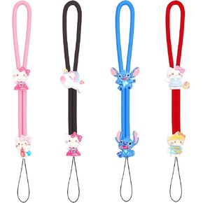 Phone Charm Wrist Strap - 4Pcs Adjustable Nylon Wristlet Lanyards with Cute Cartoons - for iPhone Cases Cameras Keychain
