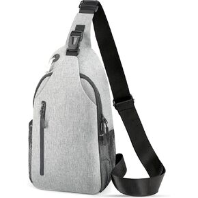 Crossbody Sling Bag for Women & Men, Waterproof Sling Backpack with USB Charging Port, Lightweight Shoulder Chest Bag for Hiking, Travel (Grey), Medium