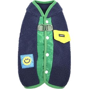 Smiley Face Dog Winter Coat, Fleece Sweaters for Small Dog, Dog Sweater with Leash Ring, Warm and Comfortable, Deep Blue, S