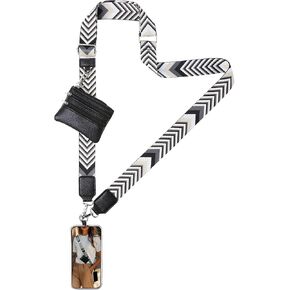 Clip and Go Strap for Phone with Wallet Crossbody Lanyard Adjustable Strap with Zipper Pouch Fit for All Phones-Brown
