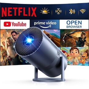 [Netflix Officially & Electric Focus]Mini Projector with WiFi and Bluetooth - 1080P 4K Support Portable Outdoor Projector,YOWHICK 270°Smart Projector for Movie Night/Ceiling /Home Theater (Grey)