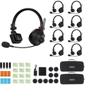 Came-TV Waero-PRO 1.9GHz Wireless Intercom Headset System Noise Cancellation A/B Group 1700ft(518m) Zero Latency 9 Person Team Communication for Film Production Church Boating Drone