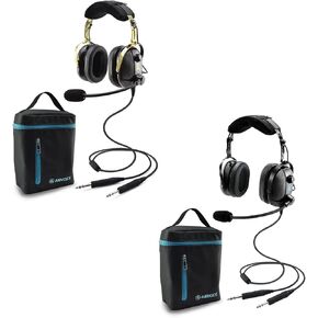 1 × Aviation Headset Black and 1 × Aviation Headset Black & Golden, PNR Aviation Headset for Pilots, General Aviation Headset with Passive Noise Cancellation, Dual Plugs and Carrying Case