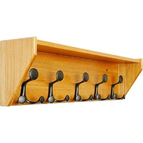 SKOLOO Wall Shelf with Hooks, 35-Inch Weathered Brown Coat Rack Wall Mount with Shelf Organizer - Heavy Duty, 5 Tri Hooks - Perfect for Entryway, Hallway, Living Room, Bedroom, Mudroom