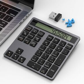 Bluetooth/2.4G Wireless Number Pad with Calculator - Wireless Numeric Keypad Slim 34-Keys External Numpad Keyboard Data Entry + Calculation 2in1 Number Pad for Laptop Desktop PC Smartphone