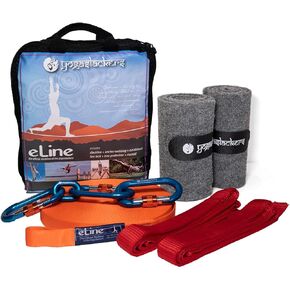 Full Slackline kit for Yoga and Balance Training e-Line 50 Foot with Included Anchor Straps Locking Carabiners and Tree Protection