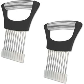 Onion Holder for Slicing - Multi-Purpose Kitchen Tool for Safe and Efficient Slicing of Onions, Tomatoes, Potatoes, Apples, and More | Stainless Steel Vegetable Cutter & Meat Tenderizer 2 PCS