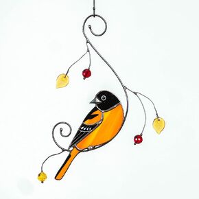 Red Northern Cardinal Birds Stained Glass Suncatcher Genuine Stained Glass Window Hangings Unique Indoor Ornament & Outdoor Decor (STYLE 1)