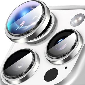 Camera lens protector for iPhone 16 Pro max/iPhone 16 Pro, not easy to break, strong adsorption, 1+1 fit case-friendly, tempered HD 9H+ Glass metal rim rear camera screen cover Black Titanium