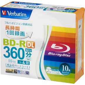 Verbatim VBR260YP10V1 Verbatim Single Recording Blu-ray Disc BD-R DL, 50 GB, 10 Pieces, White Printerable, Double Layer on One Side, 1-4x Speed