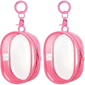 uxcell 2 Pcs 3.94x2.36 Inch Clear Figure Display Bag with Keychain, PVC Portable Small Dolls Storage Bag, Zipper Closure Carrying Display Case Pouch for Collectibles (Oval Orange)