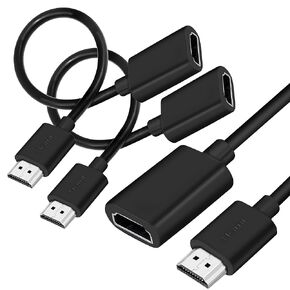 Saitech It 4 Pack 19 Pin Male to Female HDMI Extension Cable Support 4K 1080p HDMI Extender Adapter متوافق مع TV Stick DVD HDTV LCD HD TV - (1 قدم ، أسود)