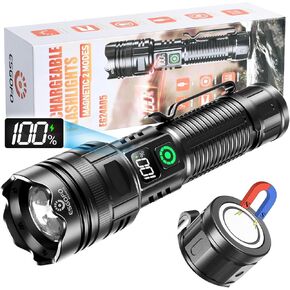Esgofo Rechargeable Flashlights High Lumens 2 Modes High/Low, Super Bright Magnetic LED Flashlight Long Distance 3280FT, Small Powerful Long Lasting 10 Hours Strong Flash Light USB C with Clip