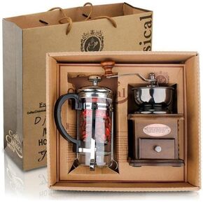 French Coffee Kit - French Press & Coffee Grinder Set - Antique Style - Premium Quality - Eco-Friendly for Coffee Lovers, Mediu...
