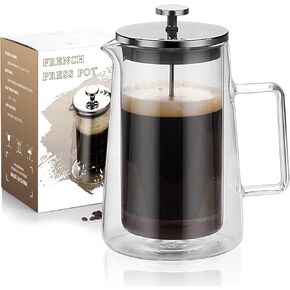 French Press Coffee Maker 22 أوقية - جدار مزدوج معزول الزجاج - شاي والقهوة - هدية القهوة - صانع القهوة والسفر والتخييم