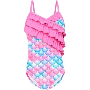 Dressy Daisy Toddler Little Girls Mermaid One Piece Ruffle Bathing Suit Swimsuit Swimwear Size 3T to 10