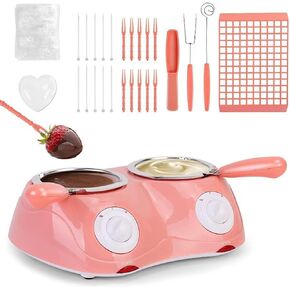 SOONHUA Chocolate Melting Pot, Double Pot Electric Candy Maker Fondue Set with 2 Temperature Settings for Milk Chocolate, Cheese, Butter, Candy DIY
