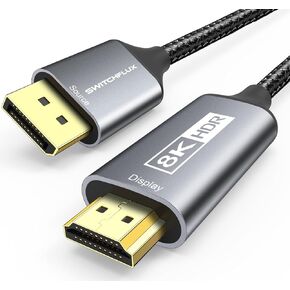 DisplayPort 1.4 to HDMI 2.1 Cable (8K@60Hz,4K@120Hz,2K@144Hz) 3ft Uni-Directional DP (Source) to HDMI (Display) Braided Cord Supports HDCP 2.3 HDR10 Display Port for AMD, NVIDIA, and PC