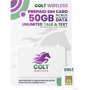 Colt Wireless 30-Day USA eSIM, Prepaid eSIM Card with 50GB 4G LTE/5G Unlimited Data, SIM Card for US, Talk & Text 90+ Countries, Prepaid Cell Phone Plan with Mobile Hotspot, Easy Activation in Saudi Arabia
