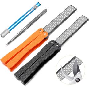3PCS Garden Tool Sharpener, 2PCS Double-Sided Diamond Garden Tool Sharpener/ 1PCS Retractable Sharpening Rod for Gardening Pruner