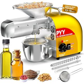 PYY Oil Press Machine - Automatic Electric Oil Maker for Home Commercial, 750W Cold & Hot Press Seeds Nuts Oil Expeller Press Mill, Stainless Steel Household Oil Maker for Peanuts