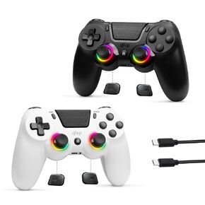 2 Pack Wireless PS4 Controller, Game Remote Controller Compatible with PS4/Slim/Pro Console & PC with RGB Light, 1000mAh Battery, Programmable, Dual Vibration, 6-Axis Gyro, Sensitive Touch Pad, Share Button, Speaker & Headphone Jack