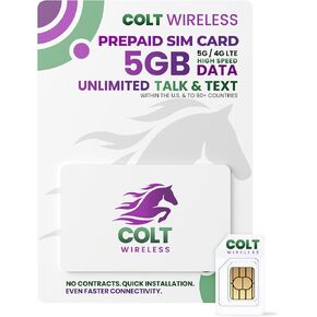 Colt Wireless 30-Day USA eSIM, Prepaid eSIM Card with 5GB 4G LTE/5G Unlimited Data, SIM Card for US, Talk & Text 90+ Countries, Prepaid Cell Phone Plan with Mobile Hotspot, Easy Activation in Saudi Arabia