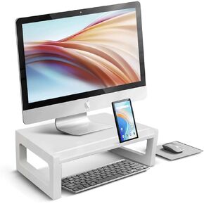 Dual Monitor Stand Riser – 36-Inch Computer Monitor Stand with Multifunctional Slot for 2 Monitors, Multi-Purpose Desktop Storage for Laptop, Printer, TV
