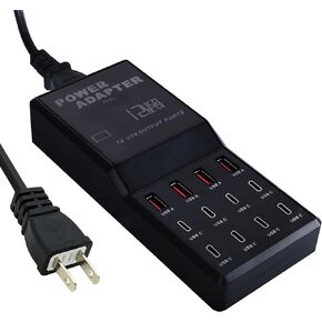 محطة الشحن (65W) ، شاحن سطح مكتب USB C 12-in-1 للهاتف 15 ، MacBook ، وأكثر من 5 قدم كابل مسطح وتوصيل للمنزل ، Office (12 منافذ USB-C) in Kuwait