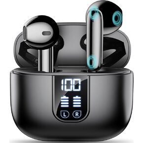 Wireless Earbuds Bluetooth 5.4 In Ear Buds 6 Mic ENC Noise Cancelling Clear Calls, Deep Bass HiFi Stereo Sound Earphones 35H Playtime LED Power Display IPX7 Waterproof Headphones for Android iOS Black